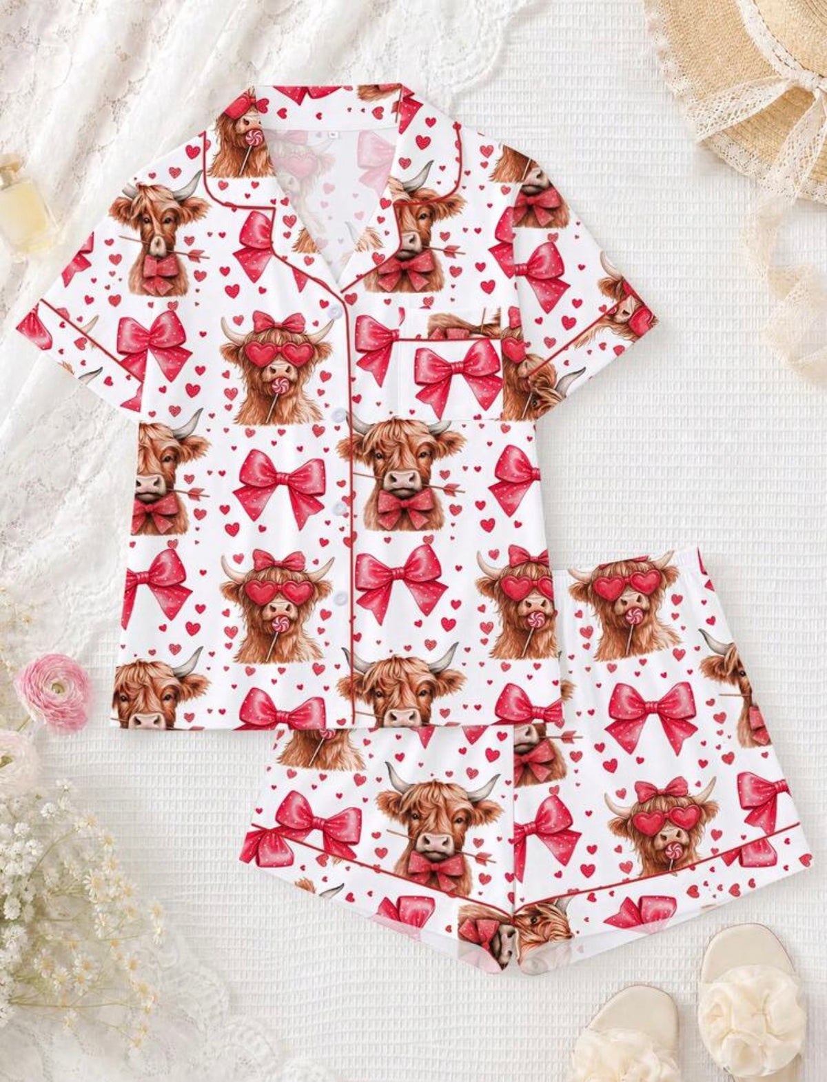 Highland Sweetheart Satin Pyjama Set 🩷✨