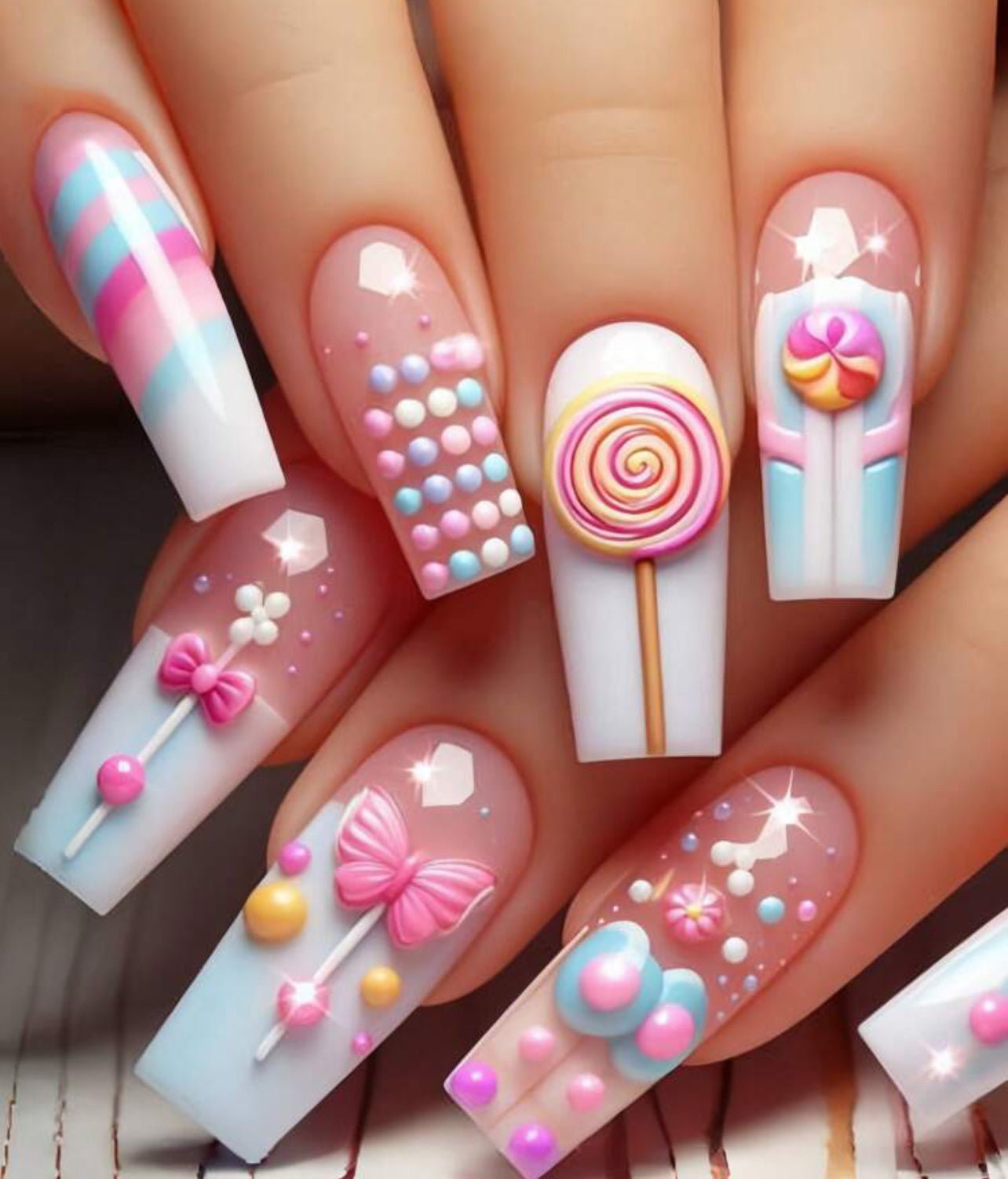 Cute Lollipop & bow design long press on nails