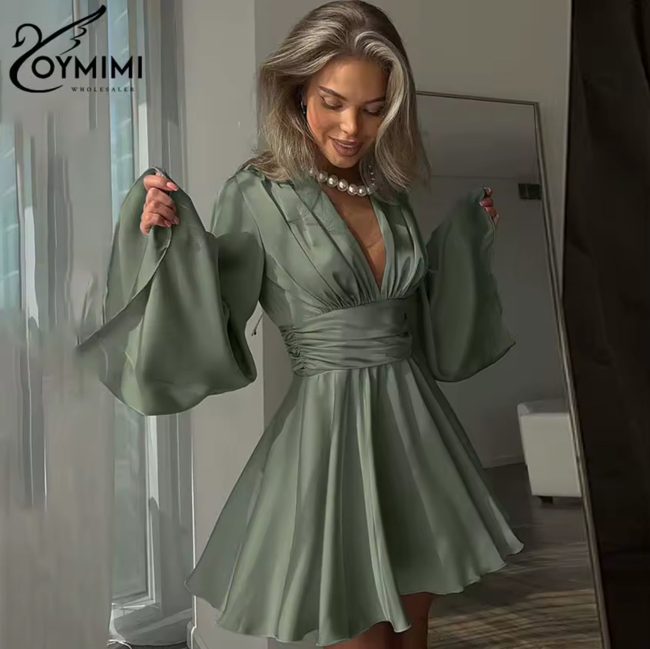 Green Satin elegant dress