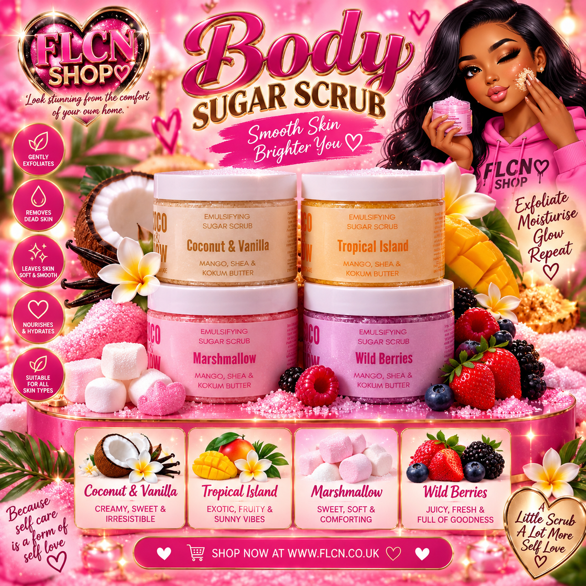 FLCN Body Sugar Scrub – Exfoliating & Moisturising Body Scrub