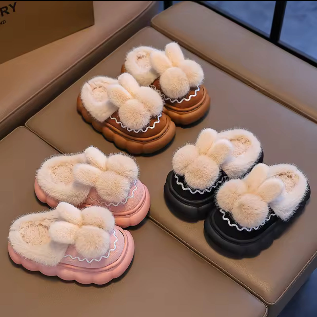 Girls fluffy bunny slippers