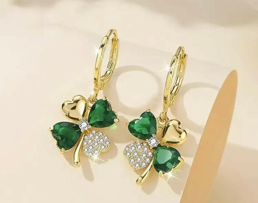 St Patrick green stone and rhinestone earrings.