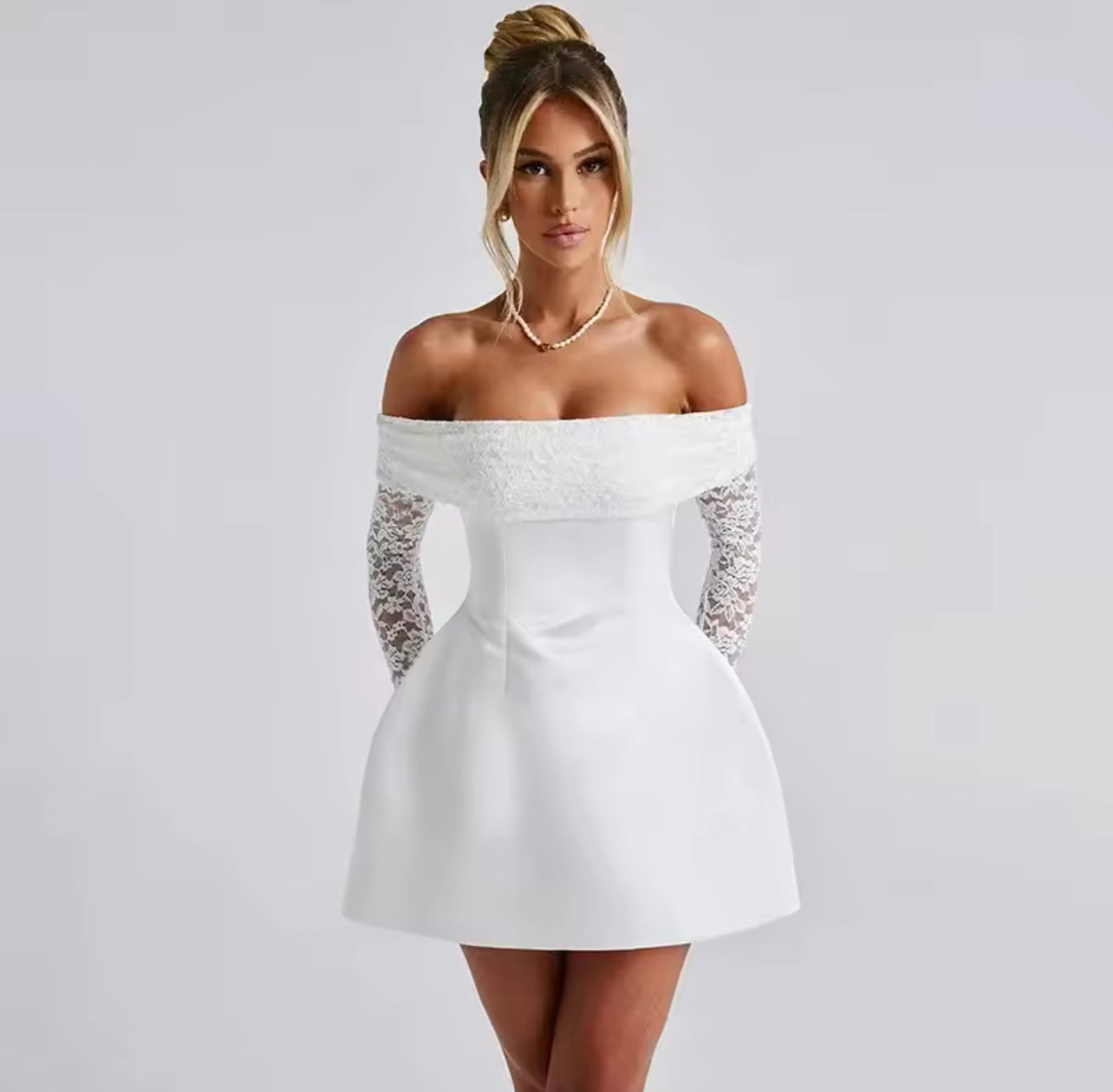 Off shoulder lace arm sleeve dress *PRE ORDER *