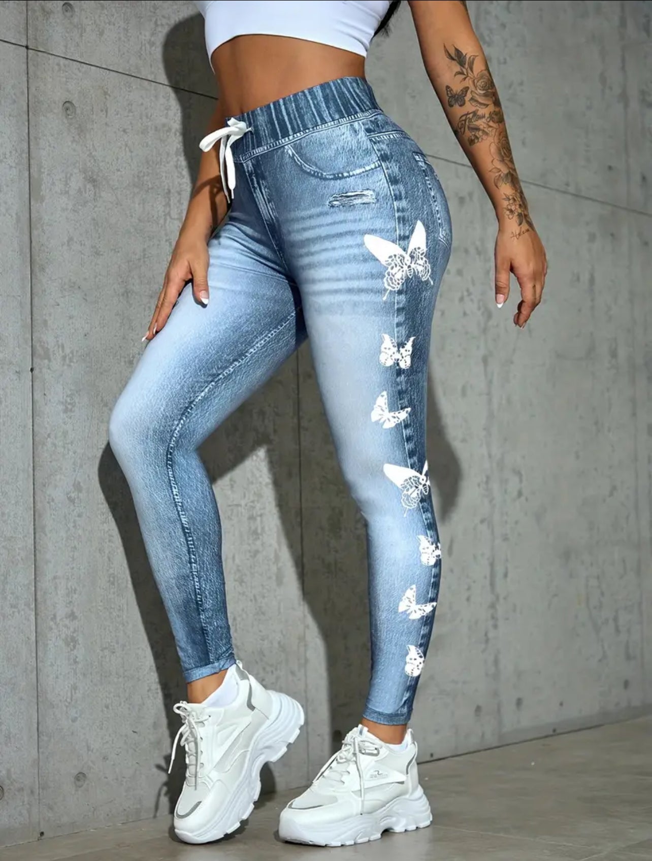 High waist faux denim leggings