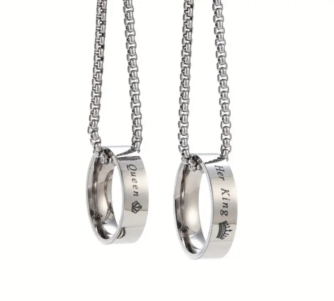 Stainless couple ring pendant her king her queen necklace