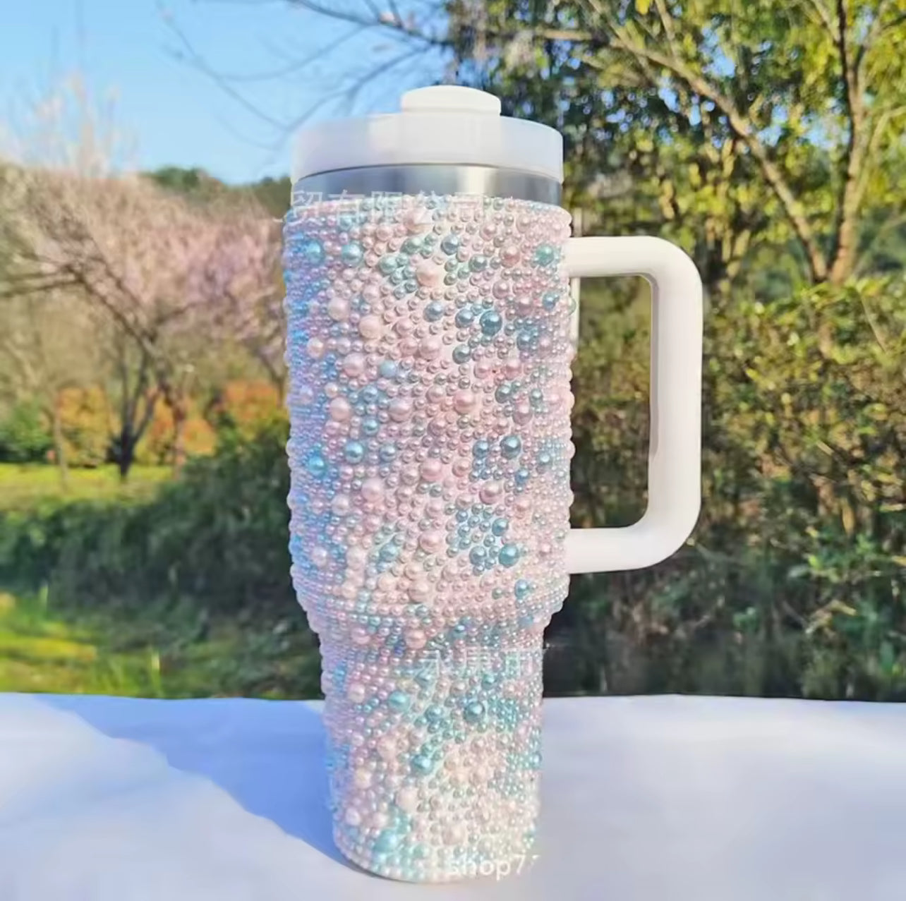 Diamond studded pearl tumbler cup PRE ORDER *