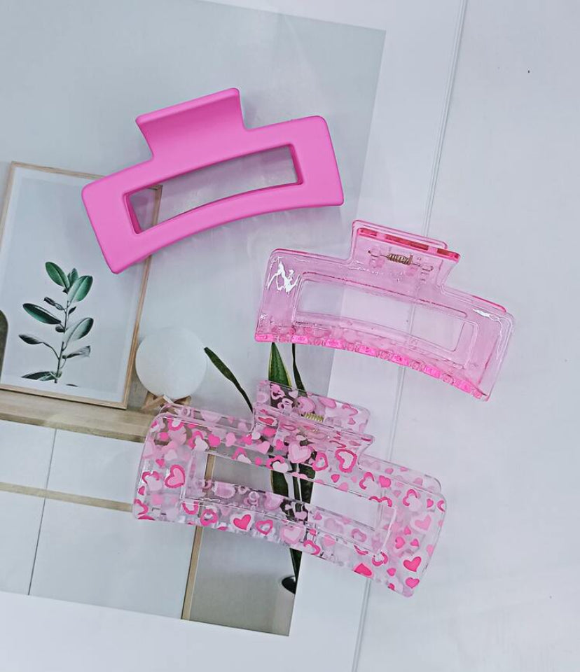 Heart printed large claw hair pin (3pcs)
