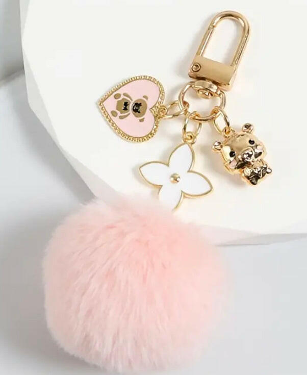 Love bear fur ball keychain.