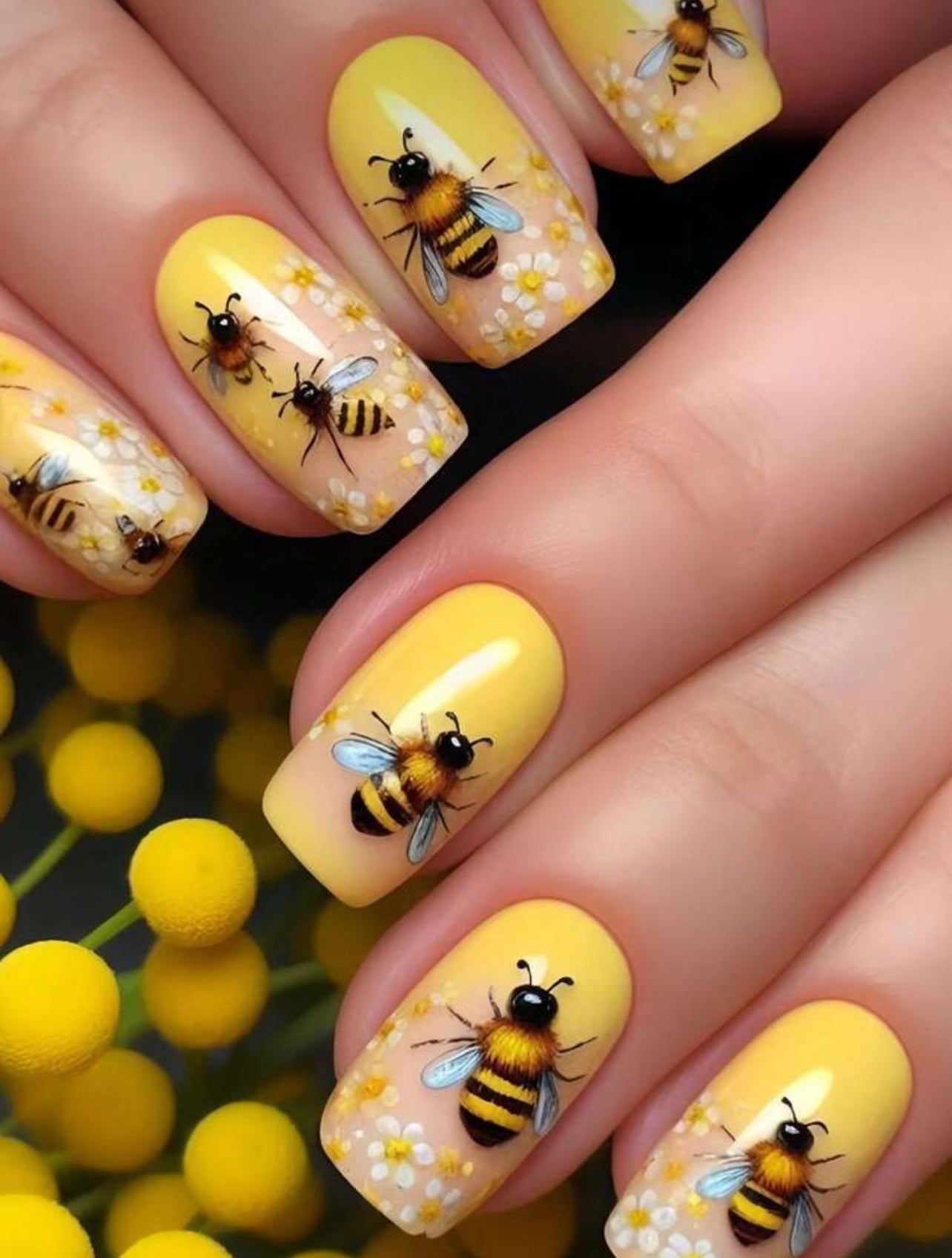 Honey bees style press on nails