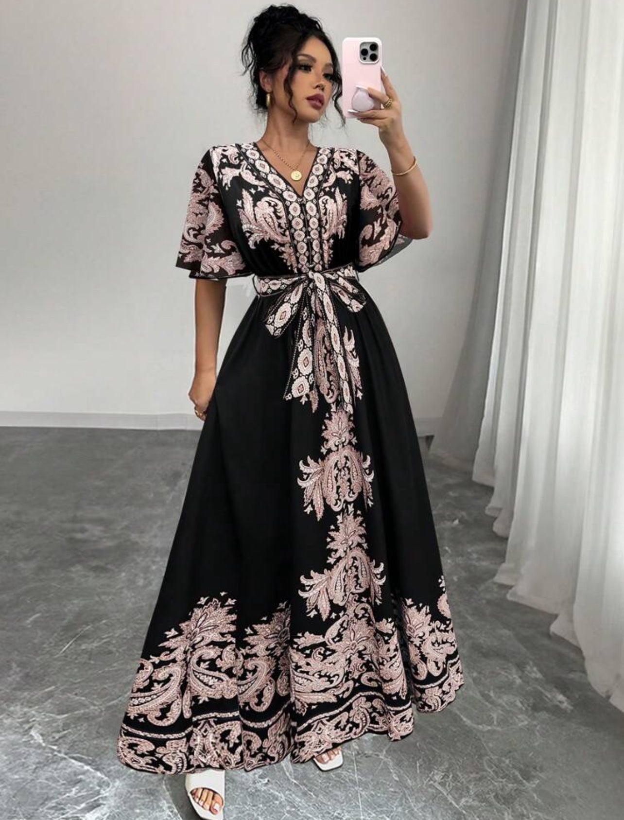 Floral printed A line long dress