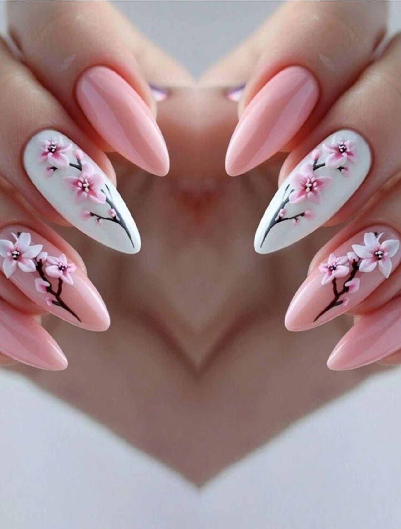 Pink floral design press on nails