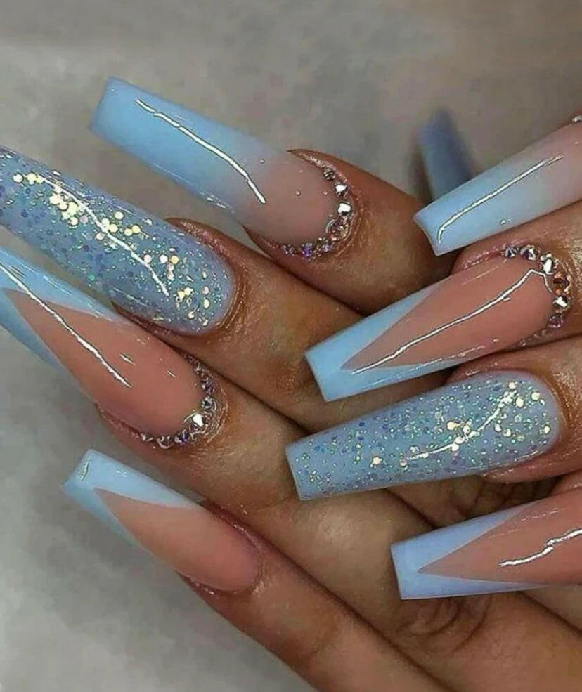 2025 Nail Coffin Glitter Style