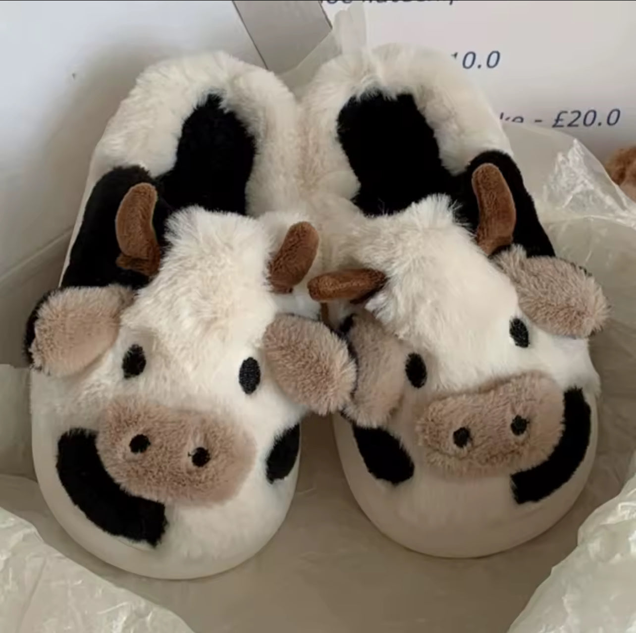 Cute cow unisex fluffy slippers