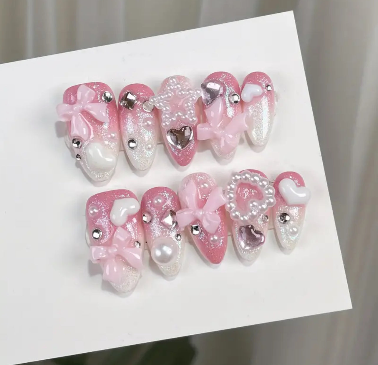 Sweet peach cute pink handmade press on nails (pre order)