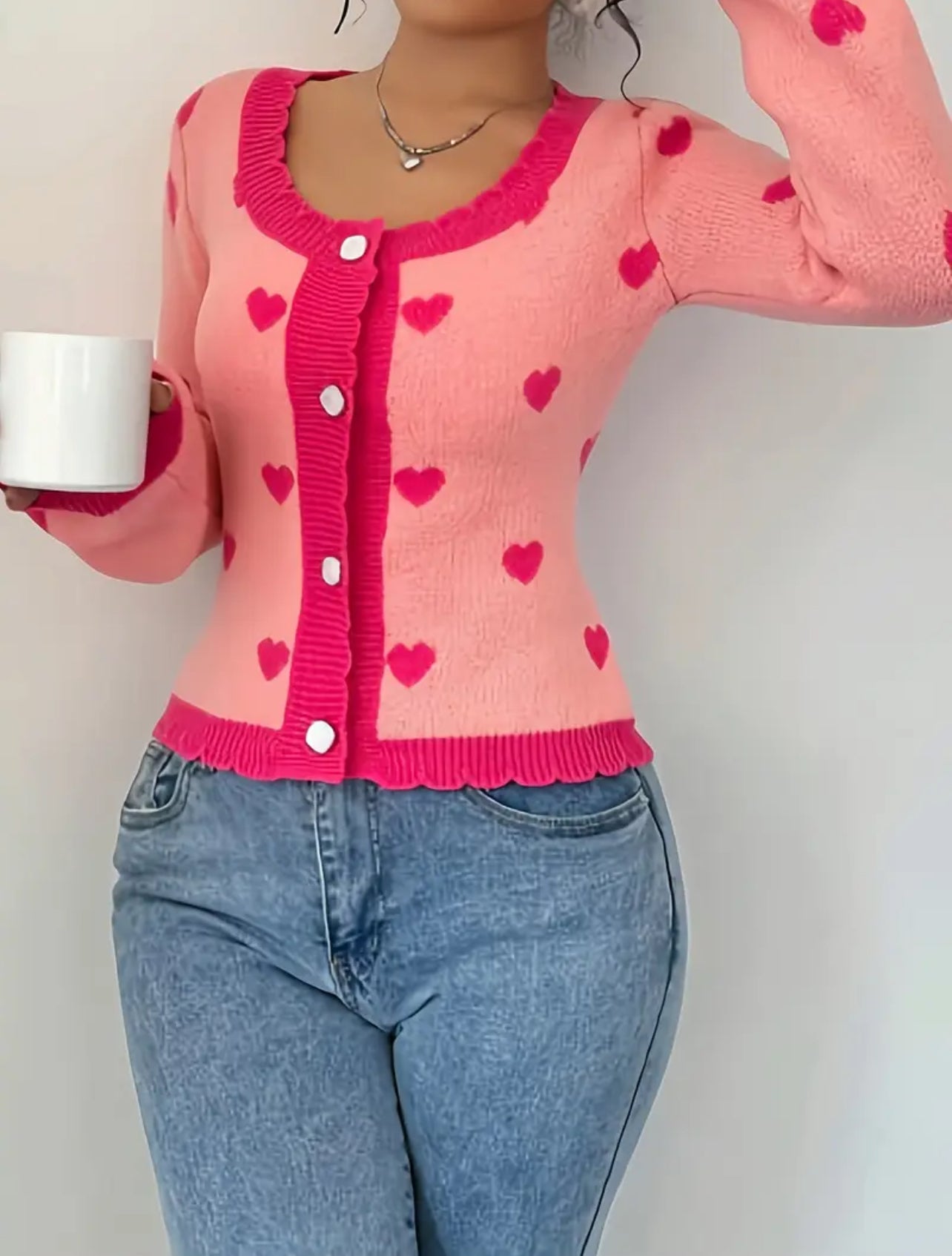 Heart pattern cardigan