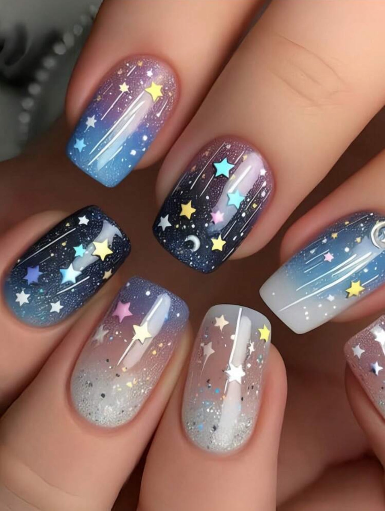 Twinkle stars & moon style press on nails