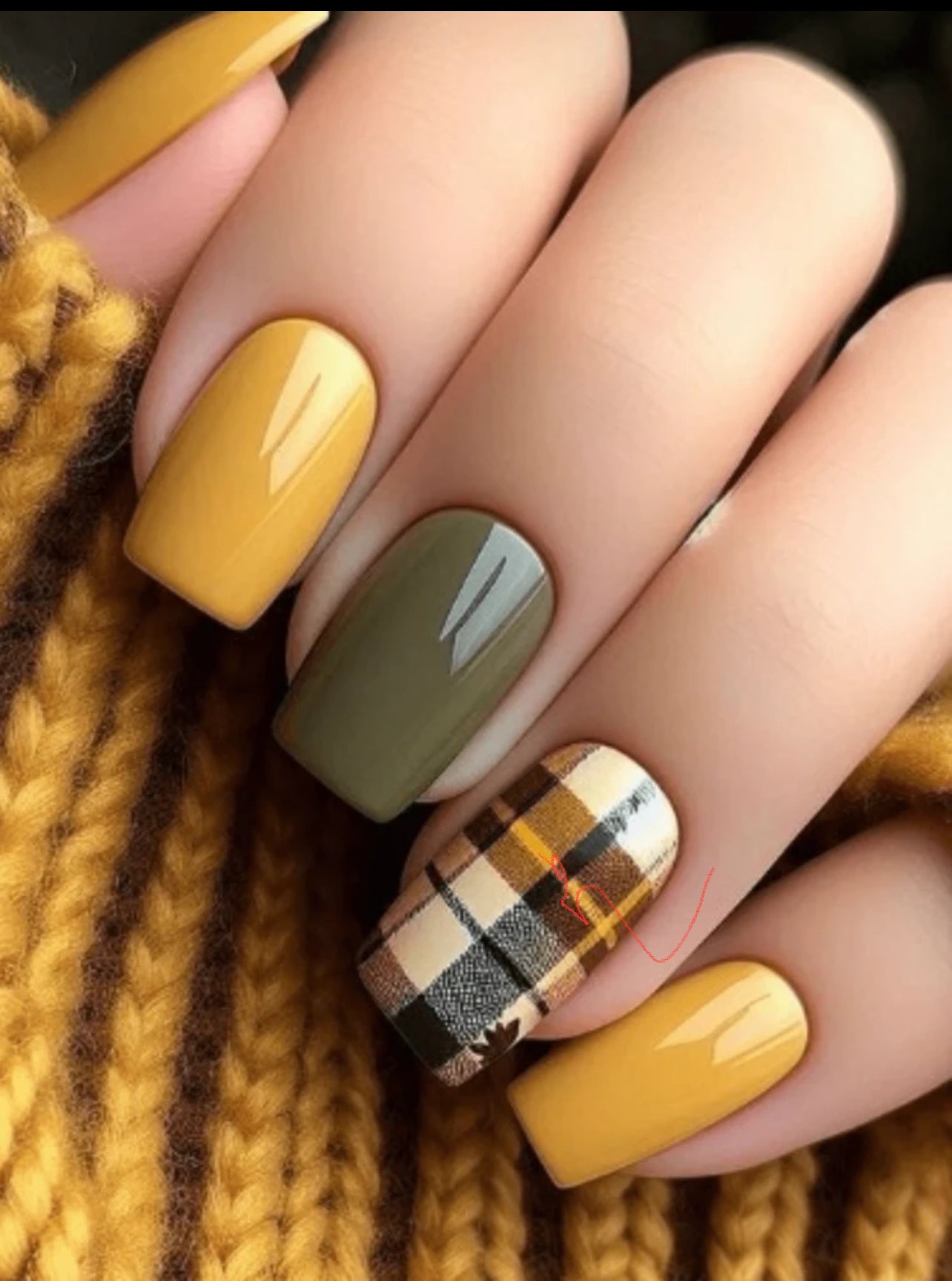 Autumn colour with decals design press on nails