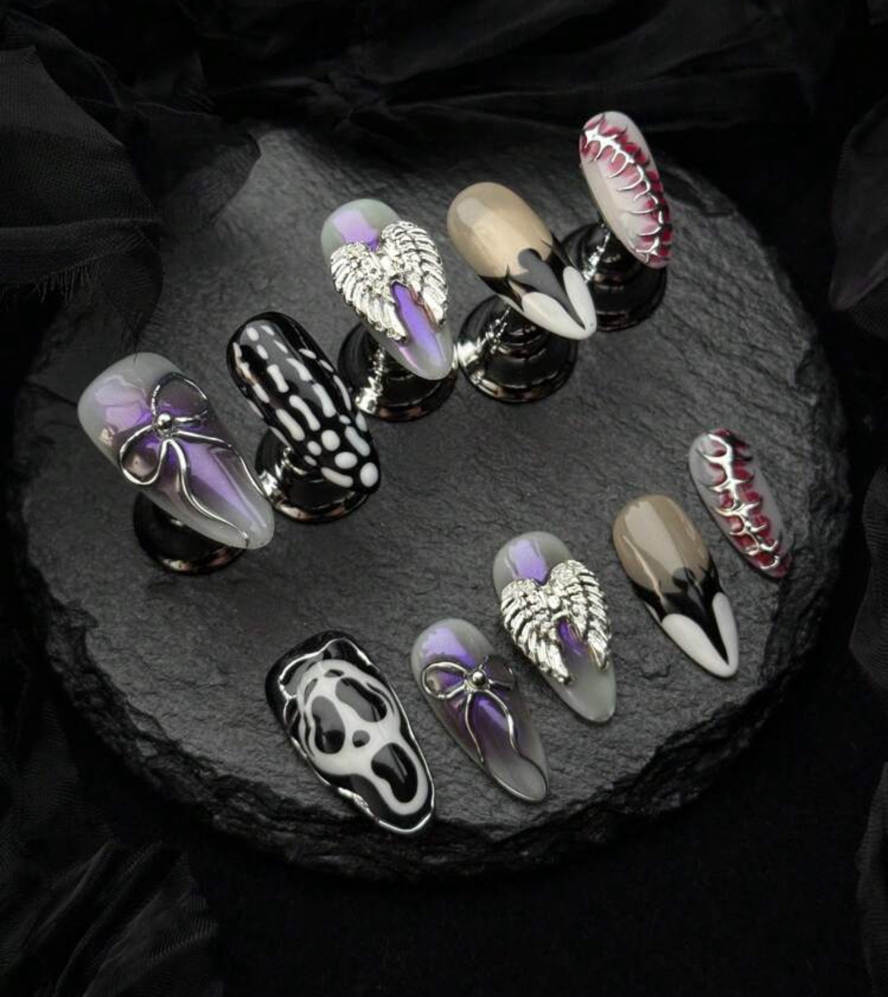 Handmade Halloween gothic style press on nails