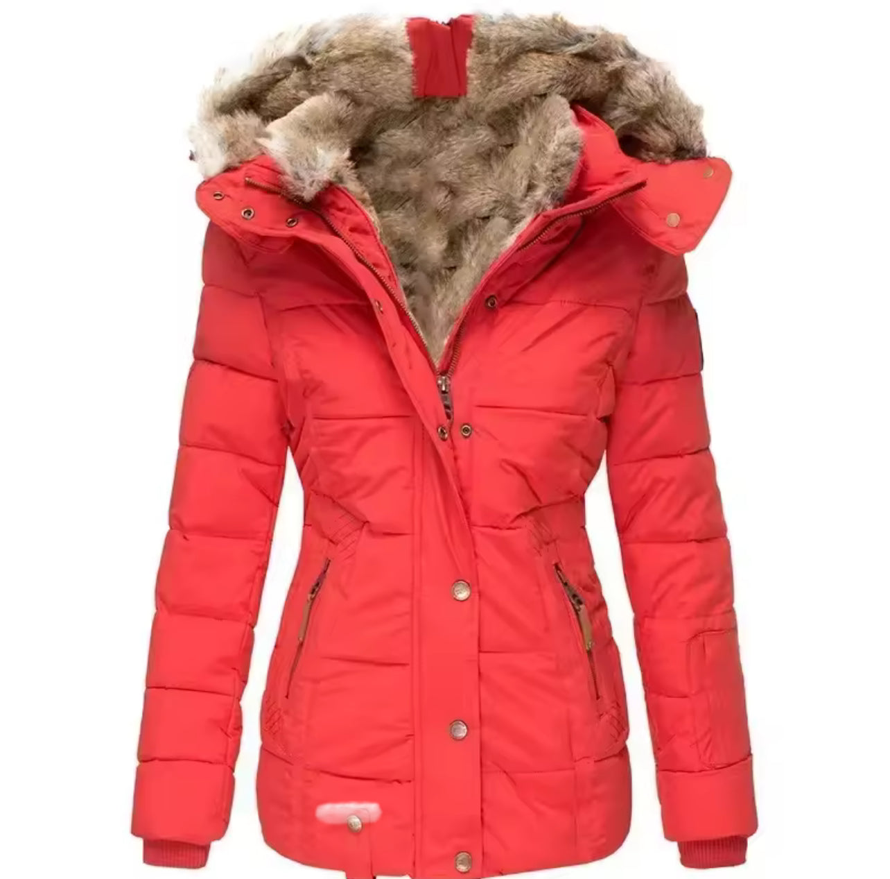Winter warm fur collar hooded cotton coat