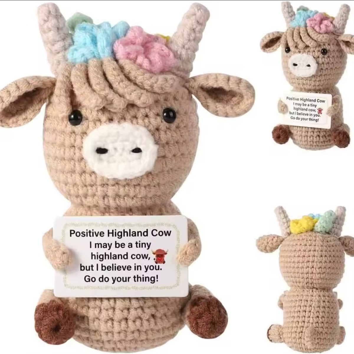 🐮🌸 Highland Blossom Positive Vibes Crochet Cow 💕✨