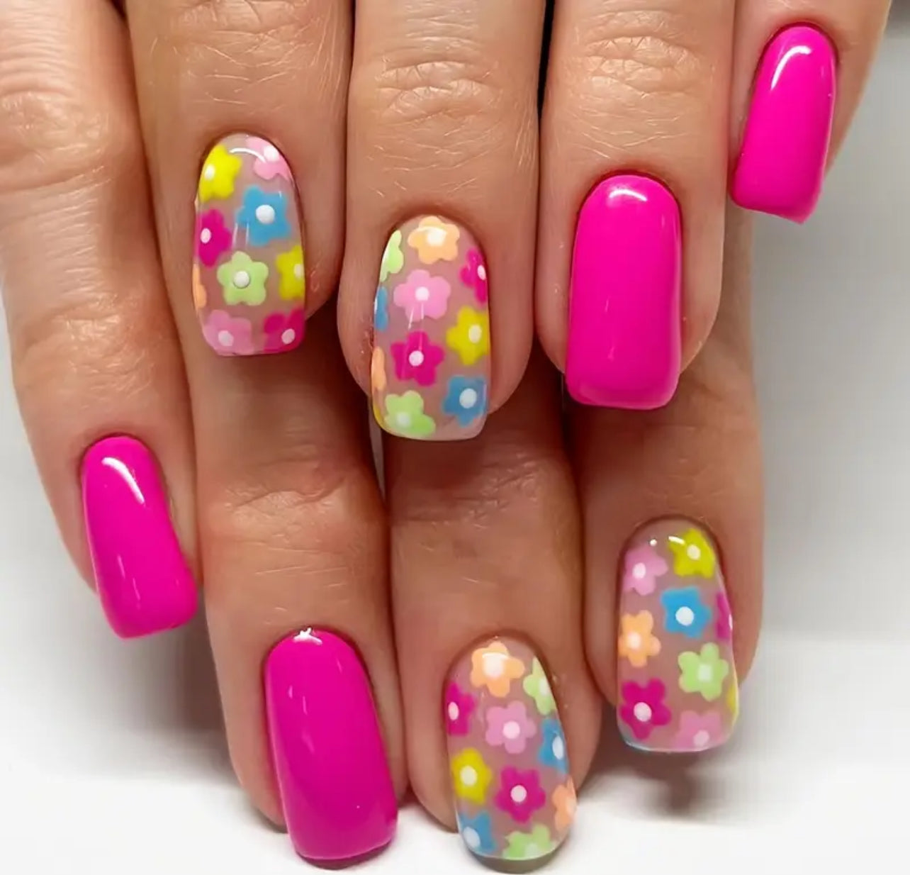Pink & colourful floral press on nails