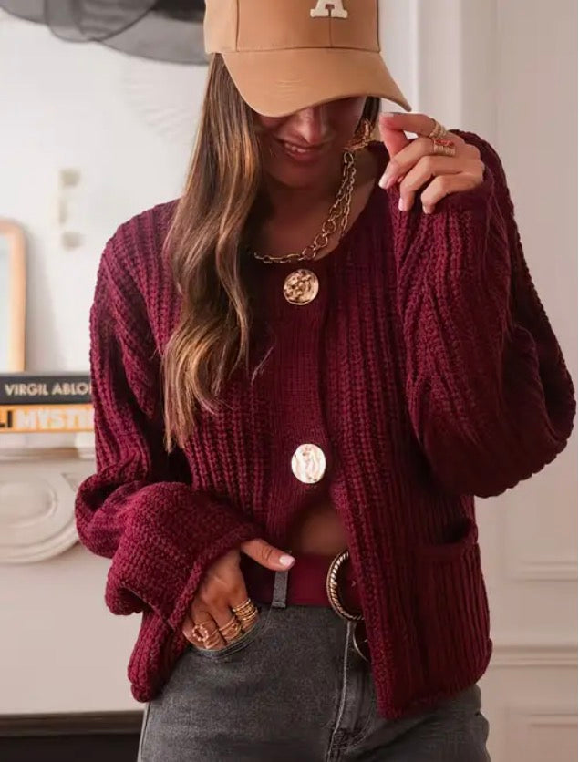 Berry Chic Button Cardigan