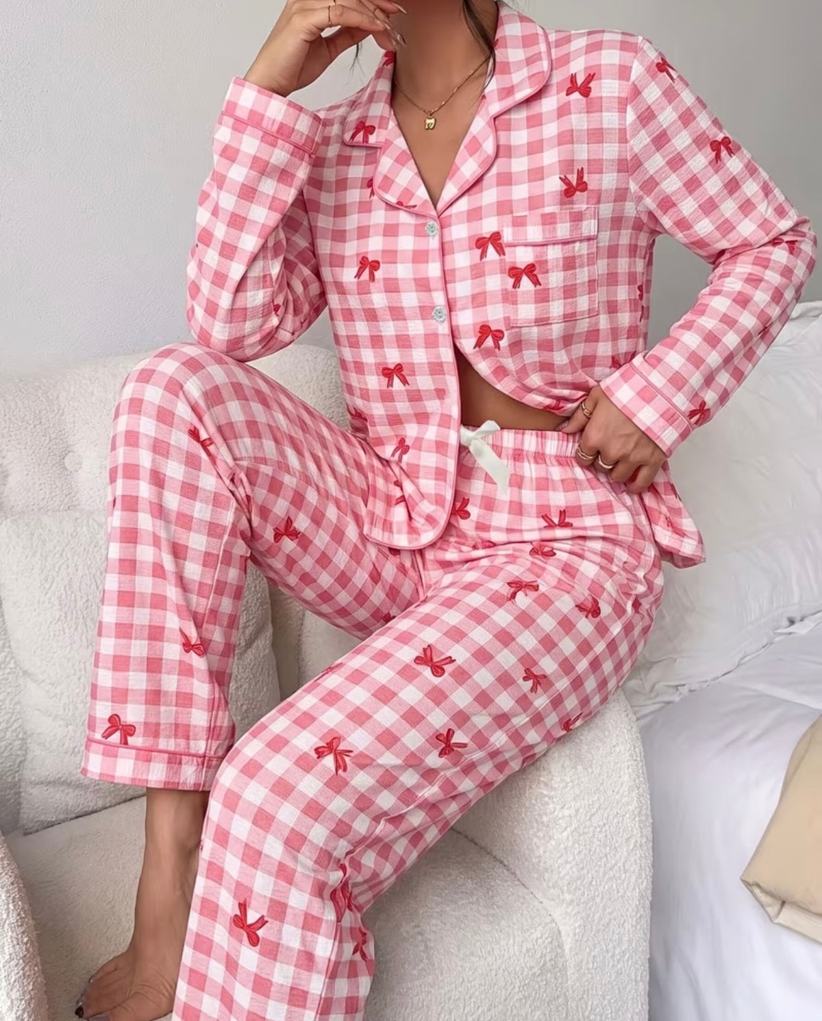 Sweetheart Bow Check Pyjama Set π.