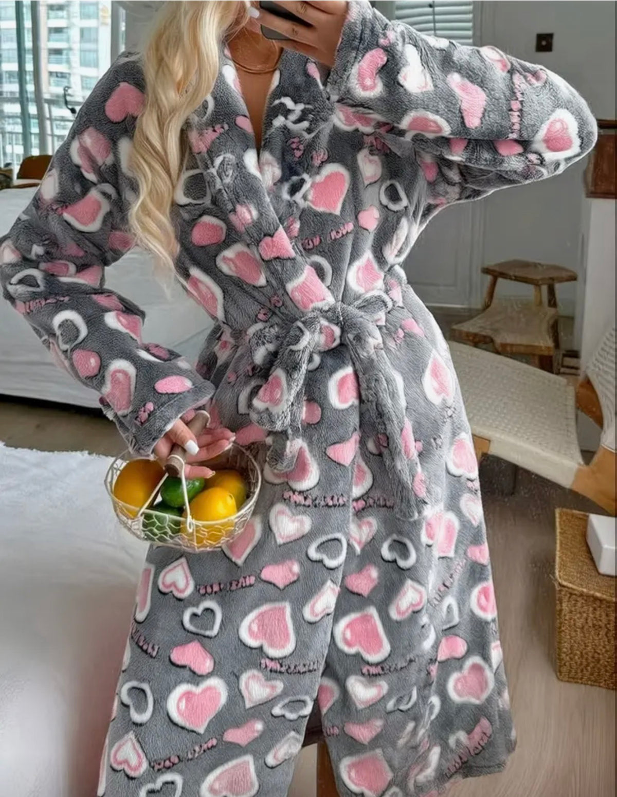 Sweetheart Snuggle Heart Print Fleece Dressing Gown �