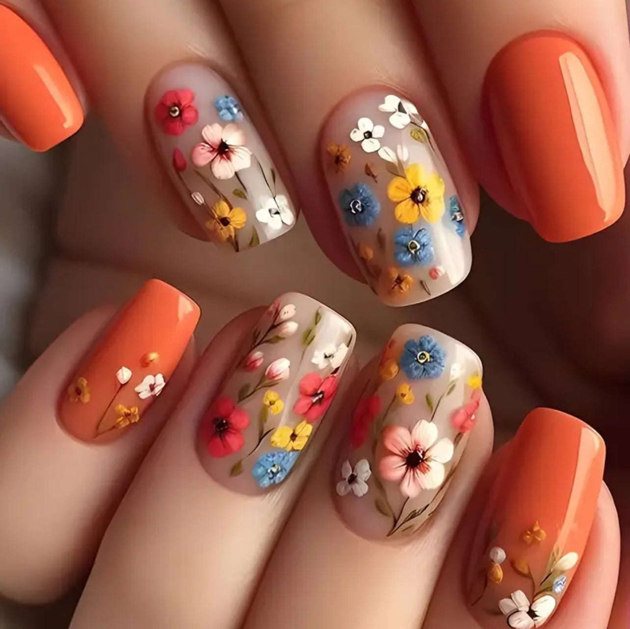 Mixed colourful floral press on nails