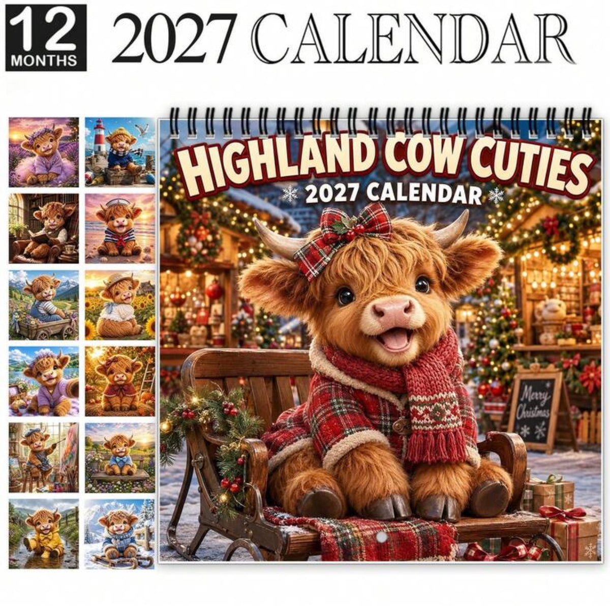 🐮🩷 Highland Cow Cuties – 2027 Spiral-Bound Calendar
