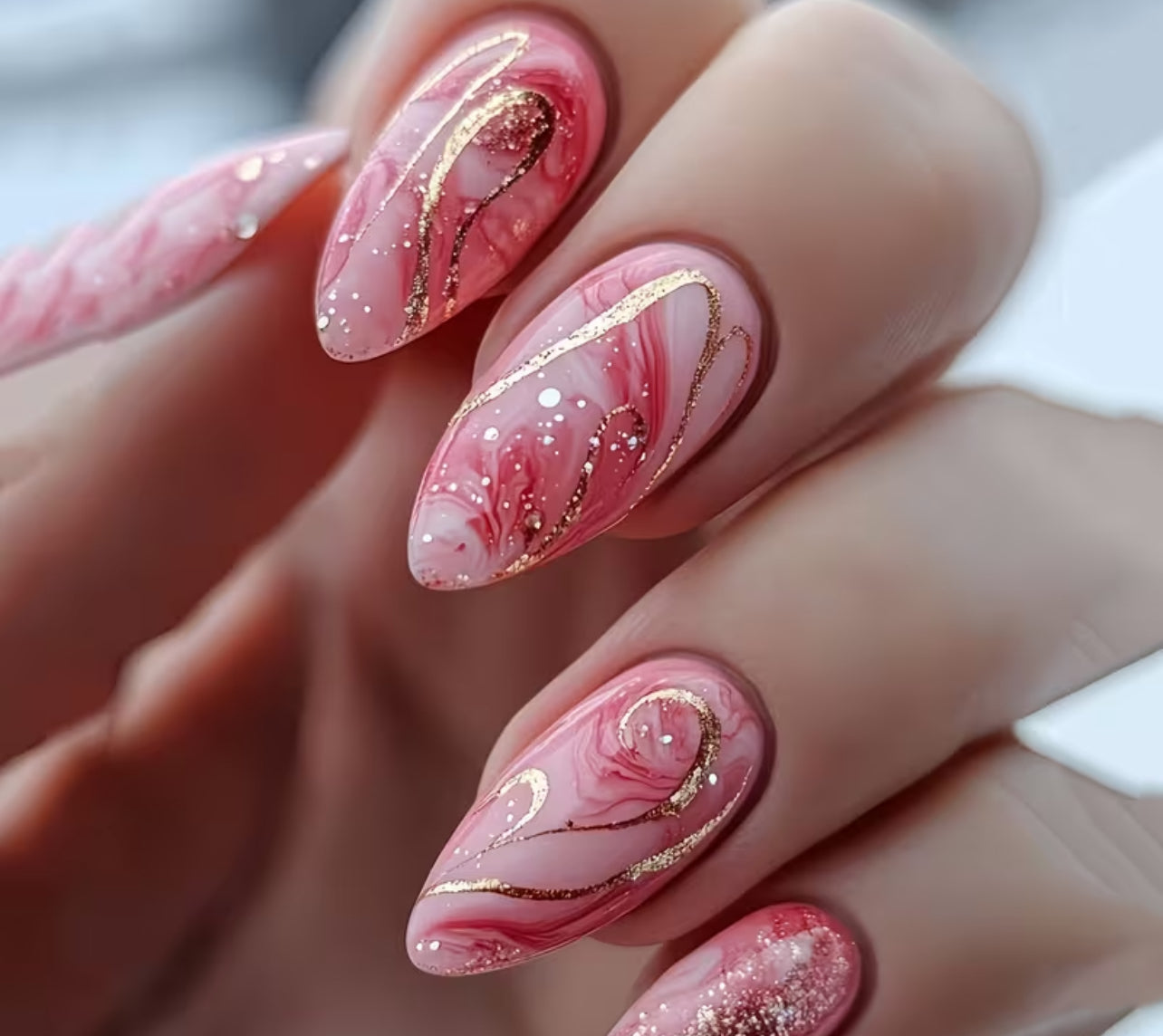 Elegant marble and golden design press on nails