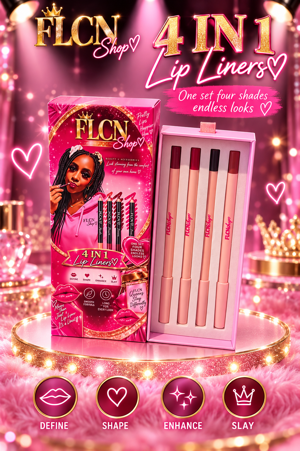 FLCN Shop 4-in-1 Lip Liner Set โ 4 Shades for Defined & Sculpted Lips