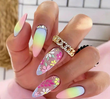 FLCN Summer Rainbow Design press on nails.