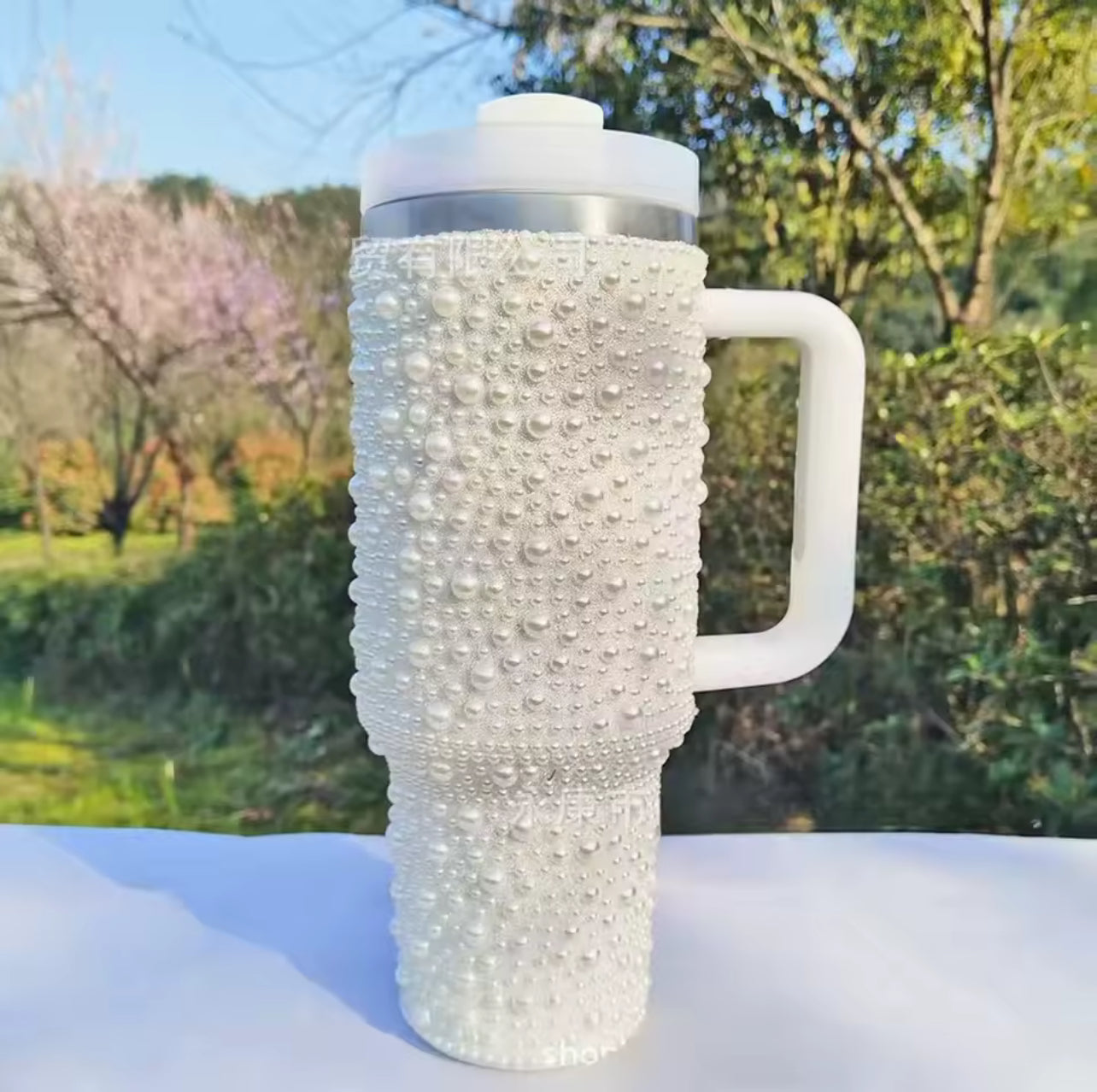 Diamond studded pearl tumbler cup PRE ORDER *