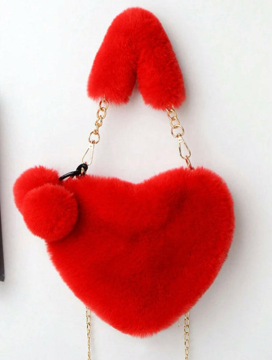 Cute Heart Fluffy Handbag.