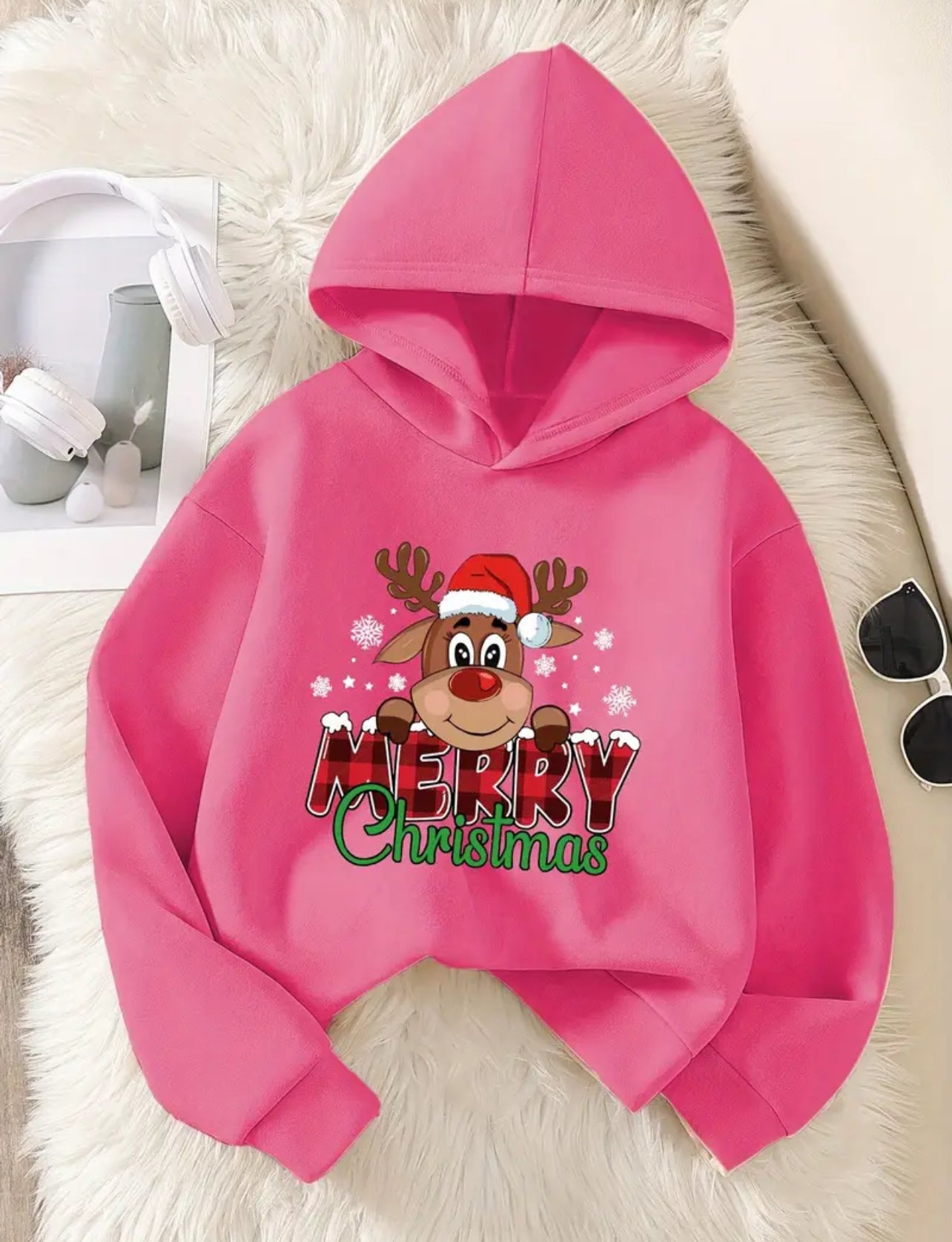 Reindeer merry Christmas girls hoodie