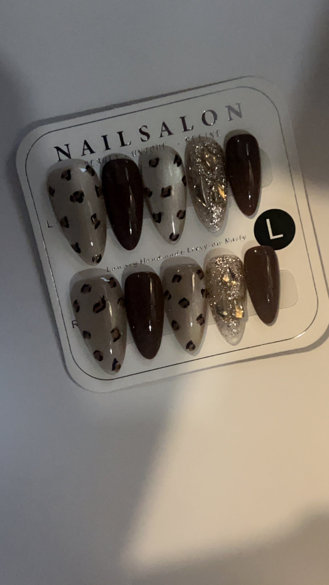 Cute leopard print and rhinestones handmade press on nails