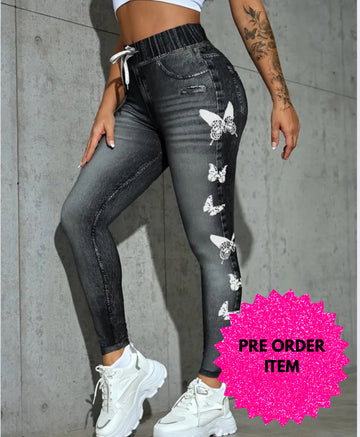 High waist faux denim leggings