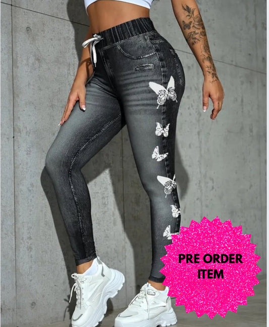High waist faux denim leggings