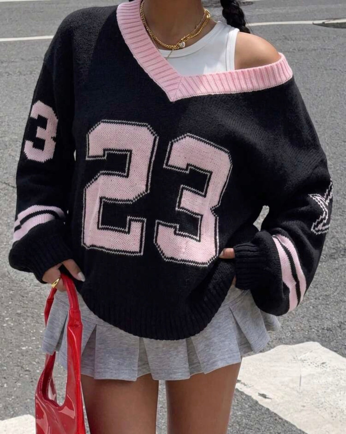 Varsity 29 Oversized V-Neck Knit Jumper