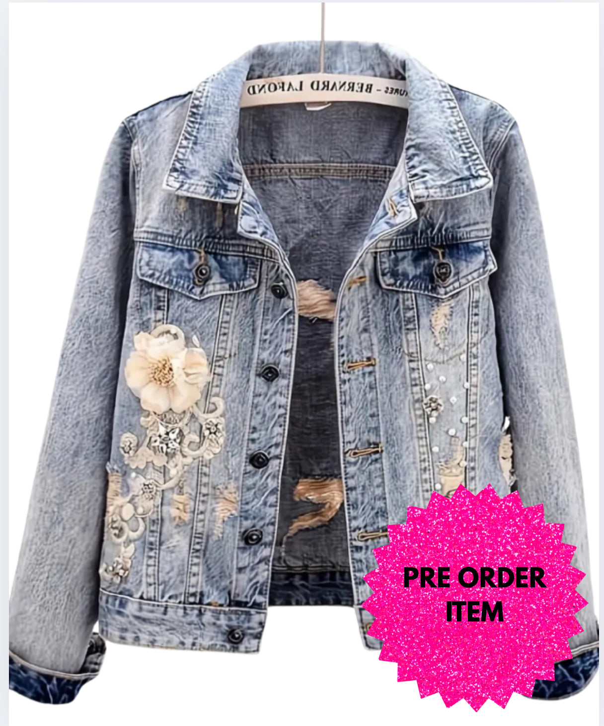 Elegant flower printed denim jacket