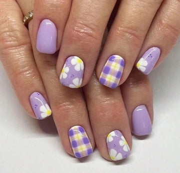 Purple spring colour and flower design press on nails