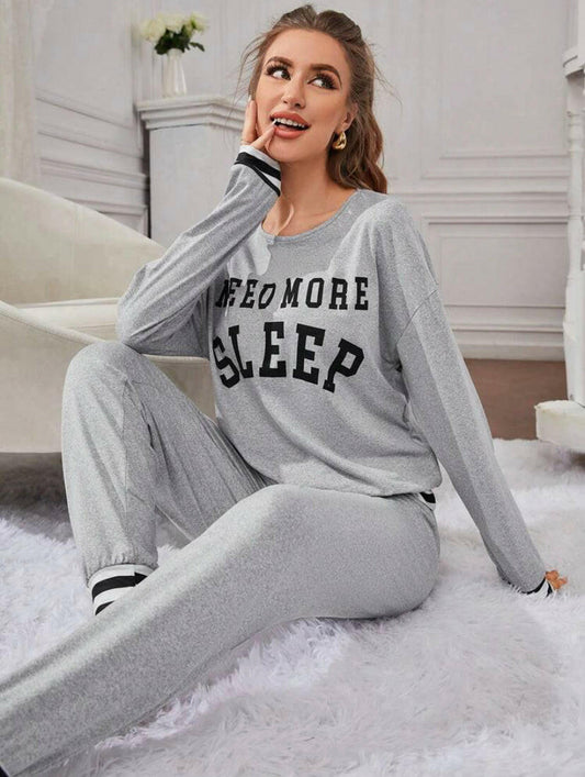 Cute ‘need more sleep’ Grey loungewear.