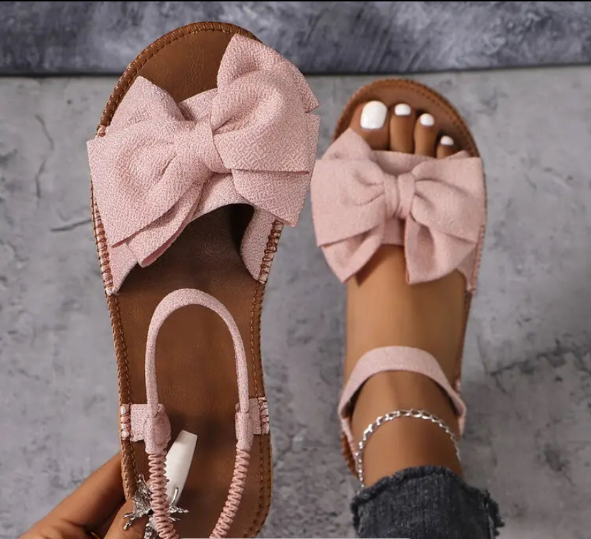 Pink bow decor flat sandals