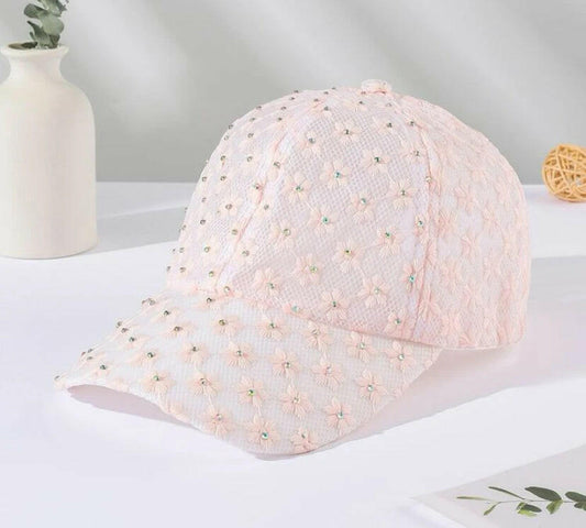 Lace rhinestone decor baseball cap.