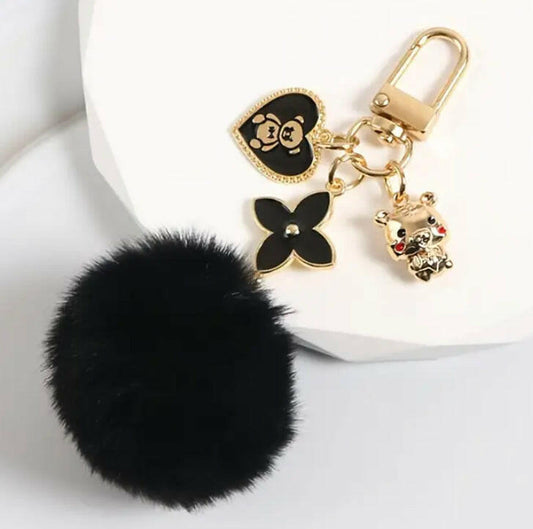 Love bear fur ball keychain.