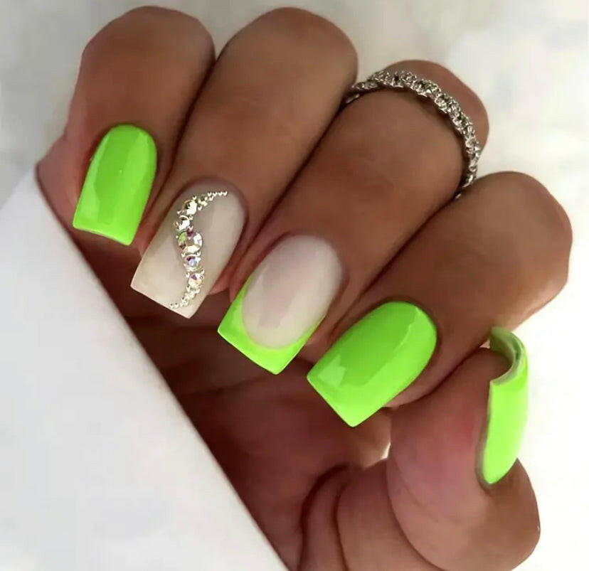 Neon green press on nails.