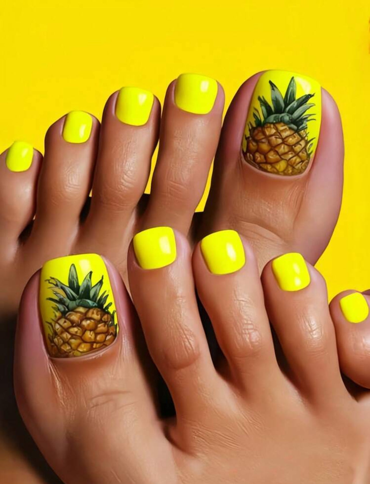 Pineapple printed toe nails