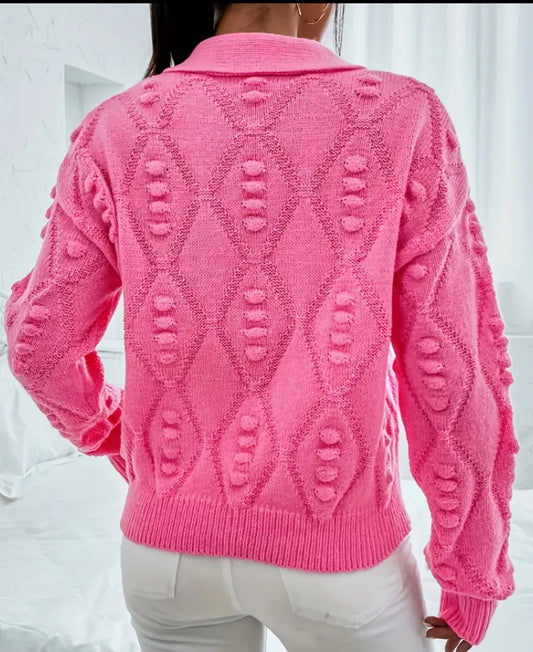 Elegant Pink rhinestone knit sweater