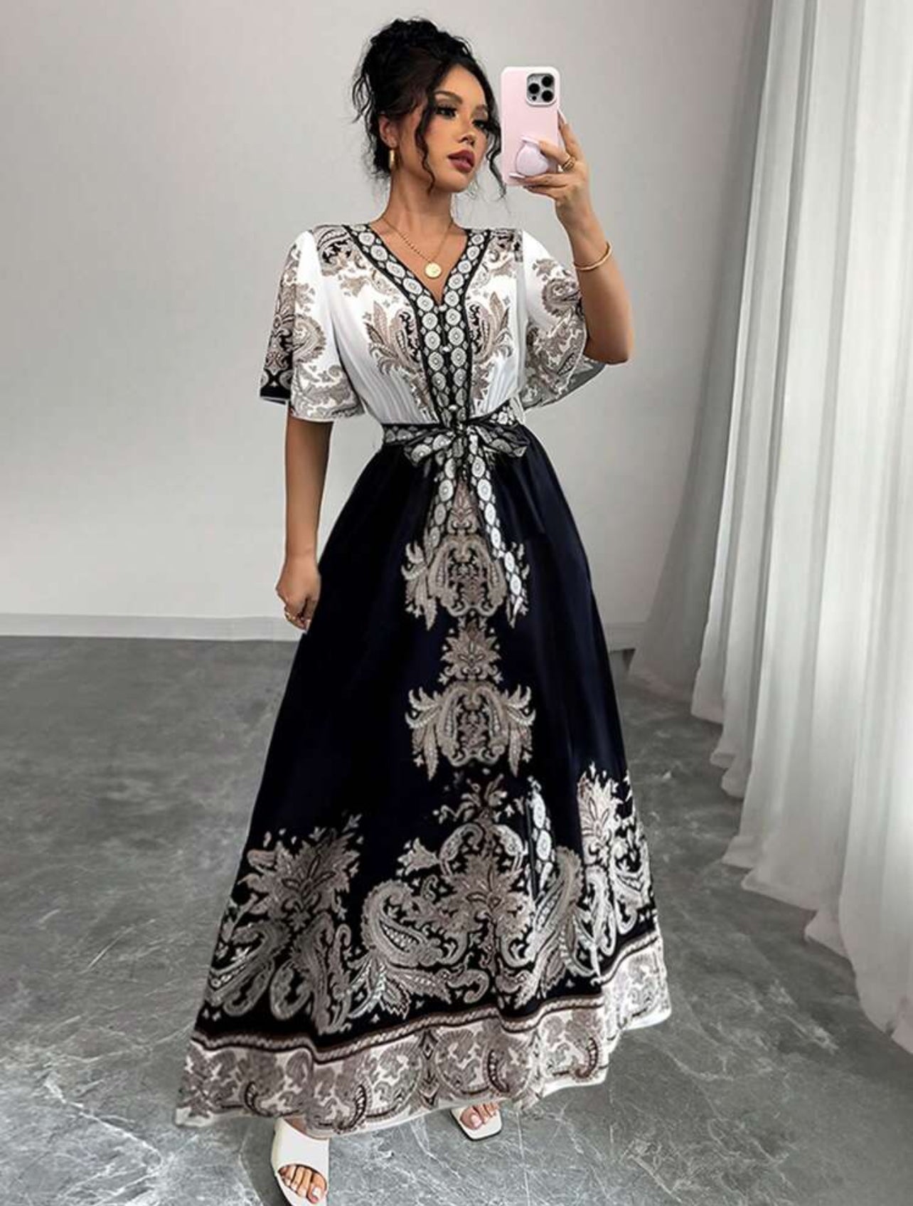 Floral printed A line long dress
